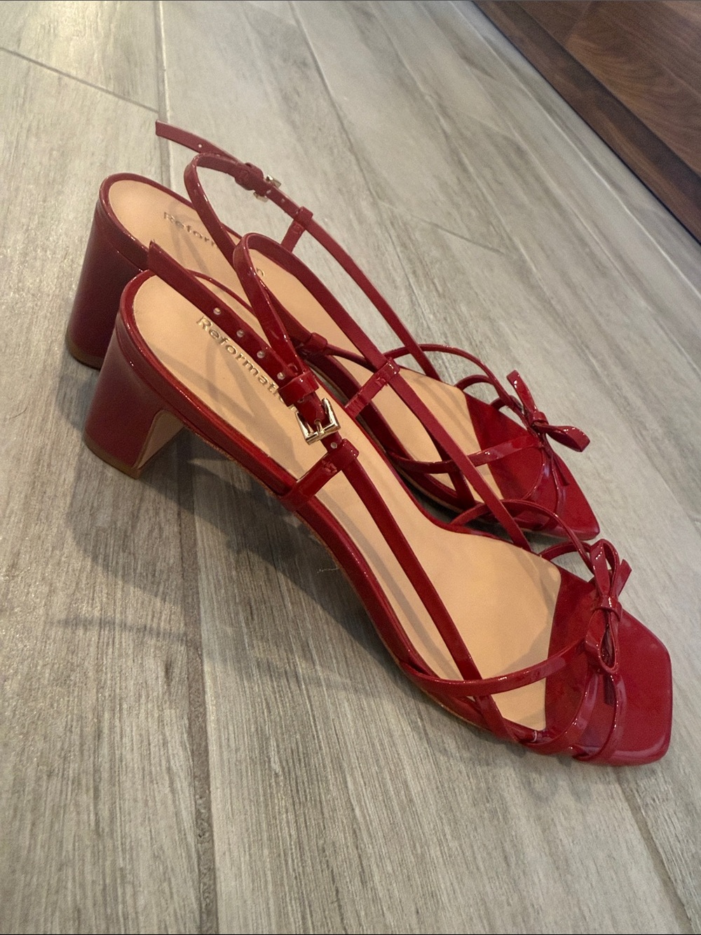 Reformation Cherry Red Patent Slingback Heels - Picture 3 of 4